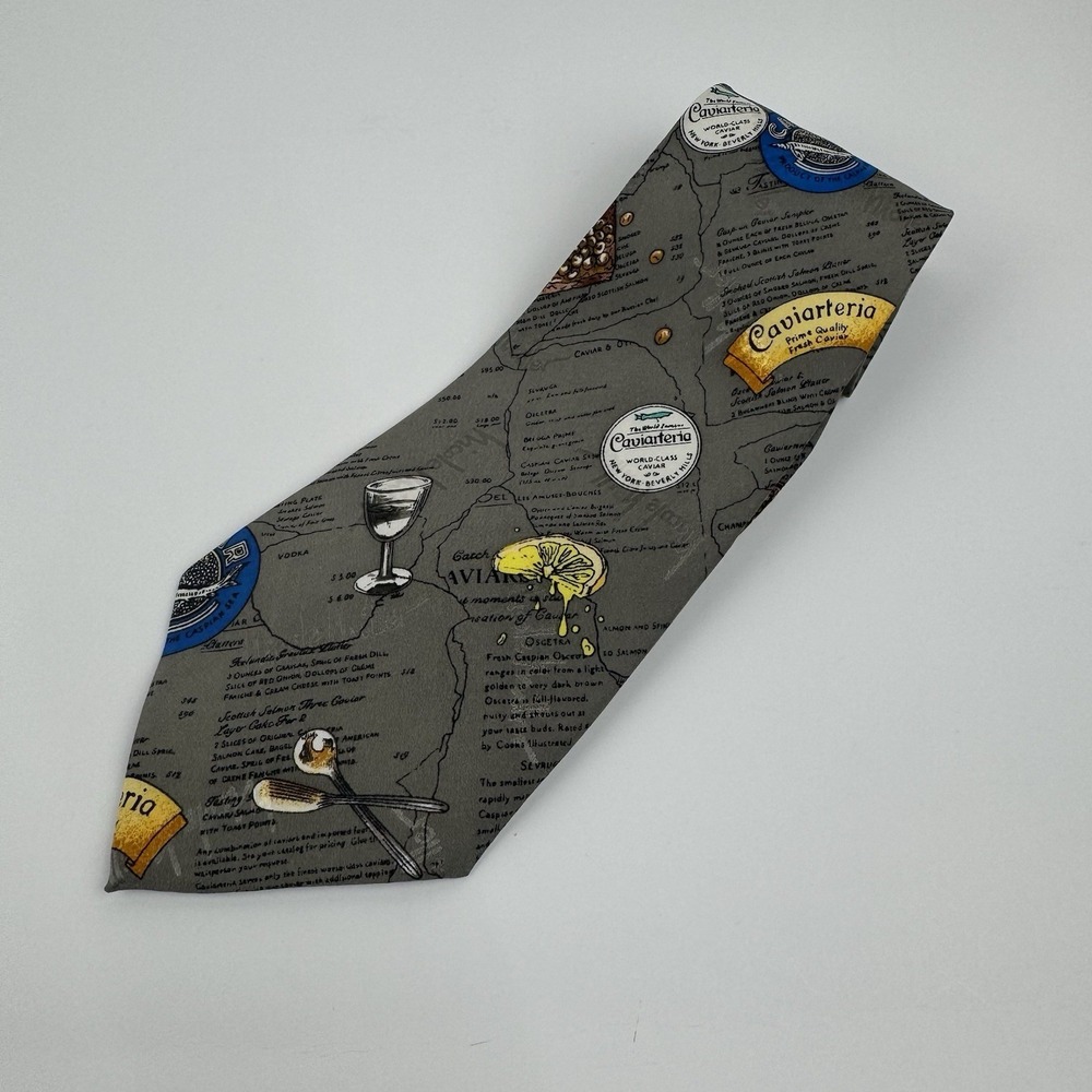 VTG Nicole Miller Caviar Cocktail Novelty Silk Tie 1995 Gray - Picture 7 of 12
